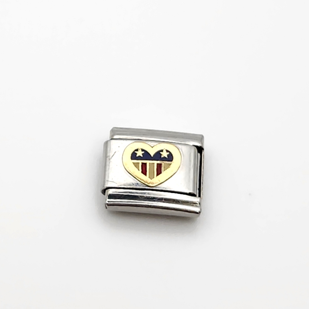 Italian Link Charm Heart Flag Stainless Steel